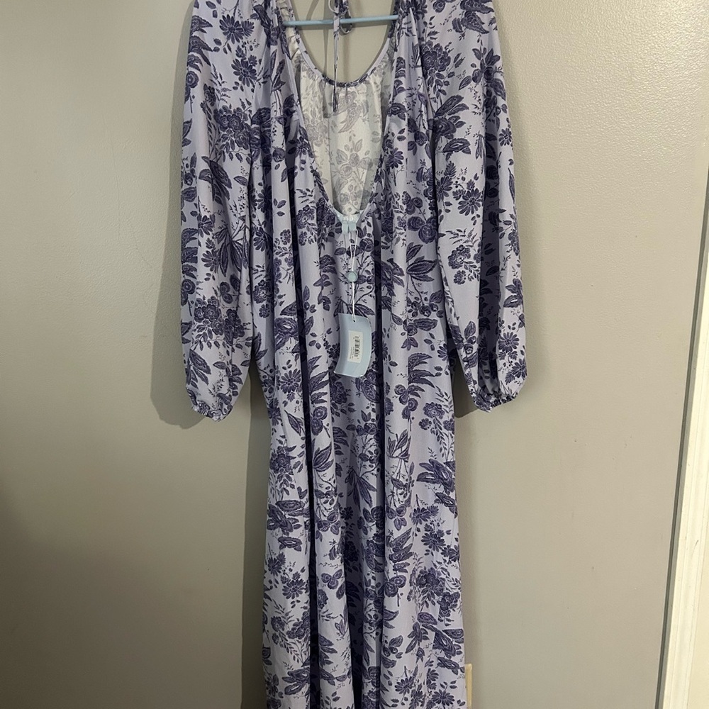 Hill House Blue and White Tie Front Long Sleeve Sundress‎ - Picture 7 of 7